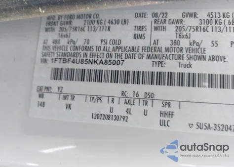 2022 Ford Transit-350 Cargo Van из США, поврежденный, VIN 1FTBF4U85NKA85007